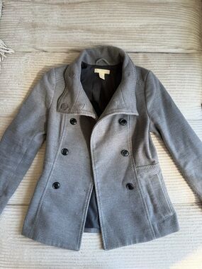 H&M Grey Double-Breasted Pea Coat